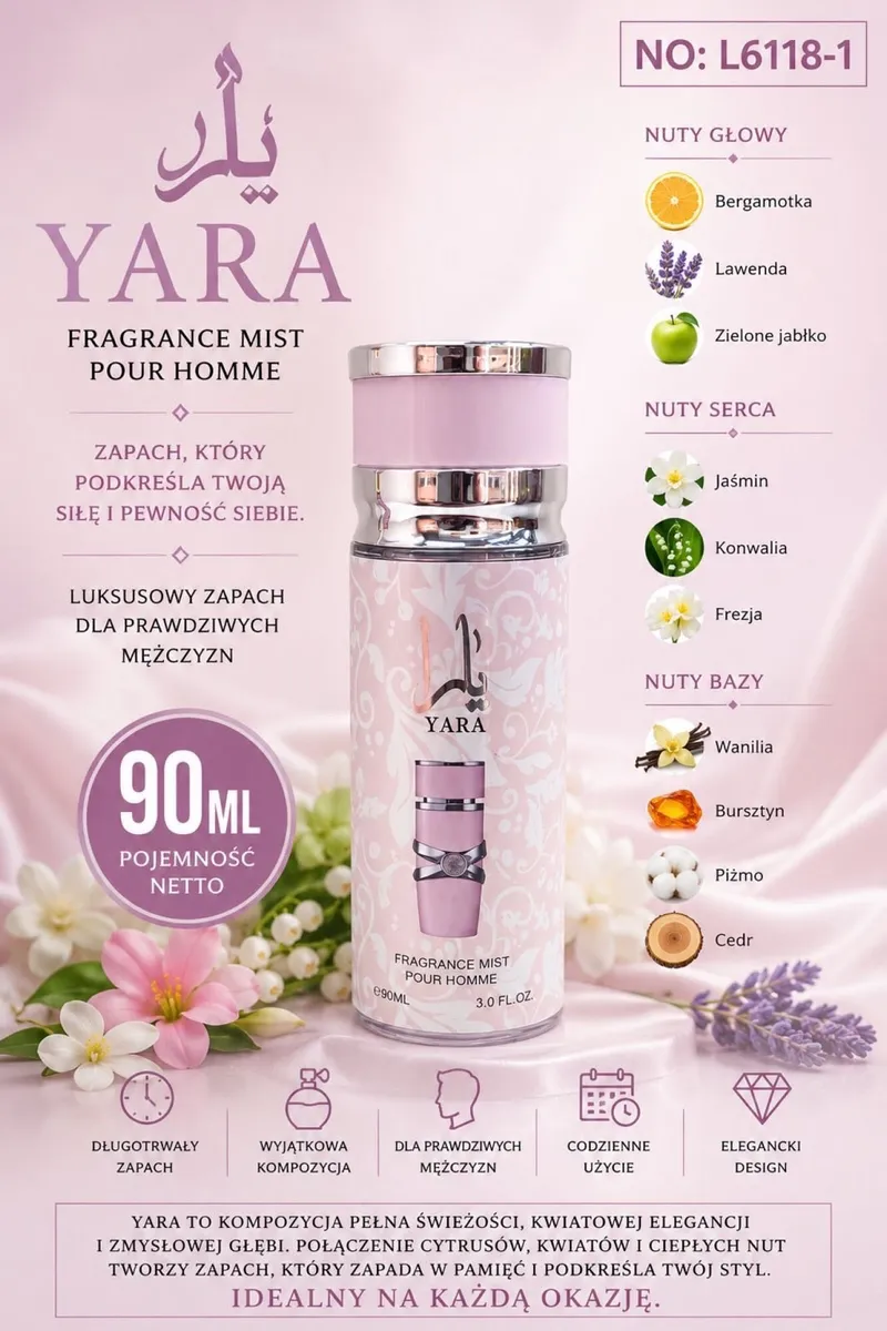 YARA Fragrance Mist Pour Homme 90ml luksusowy zapach męski