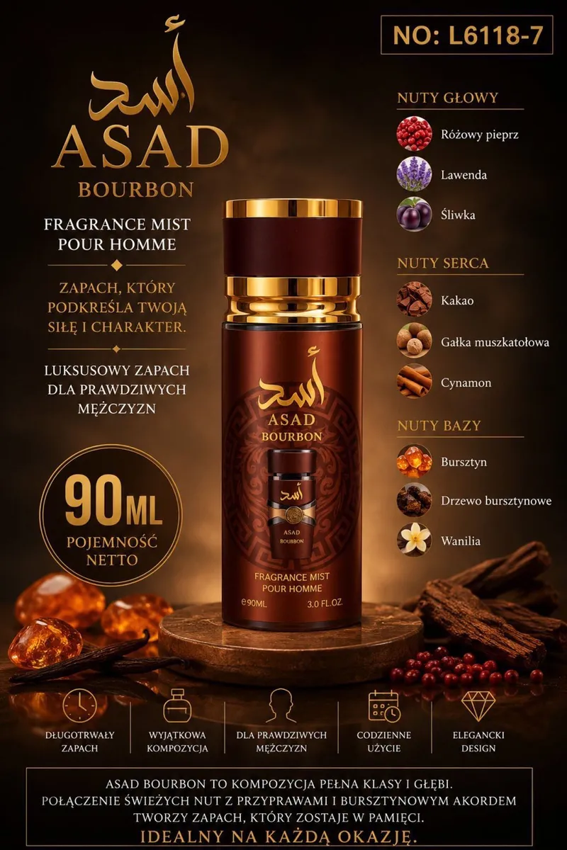 Asad Bourbon Fragrance Mist Pour Homme 90ml luksusowy zapach męski