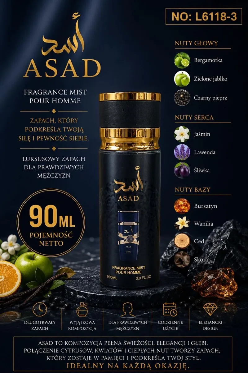 ASAD Fragrance Mist Pour Homme 90ml luksusowy zapach męski