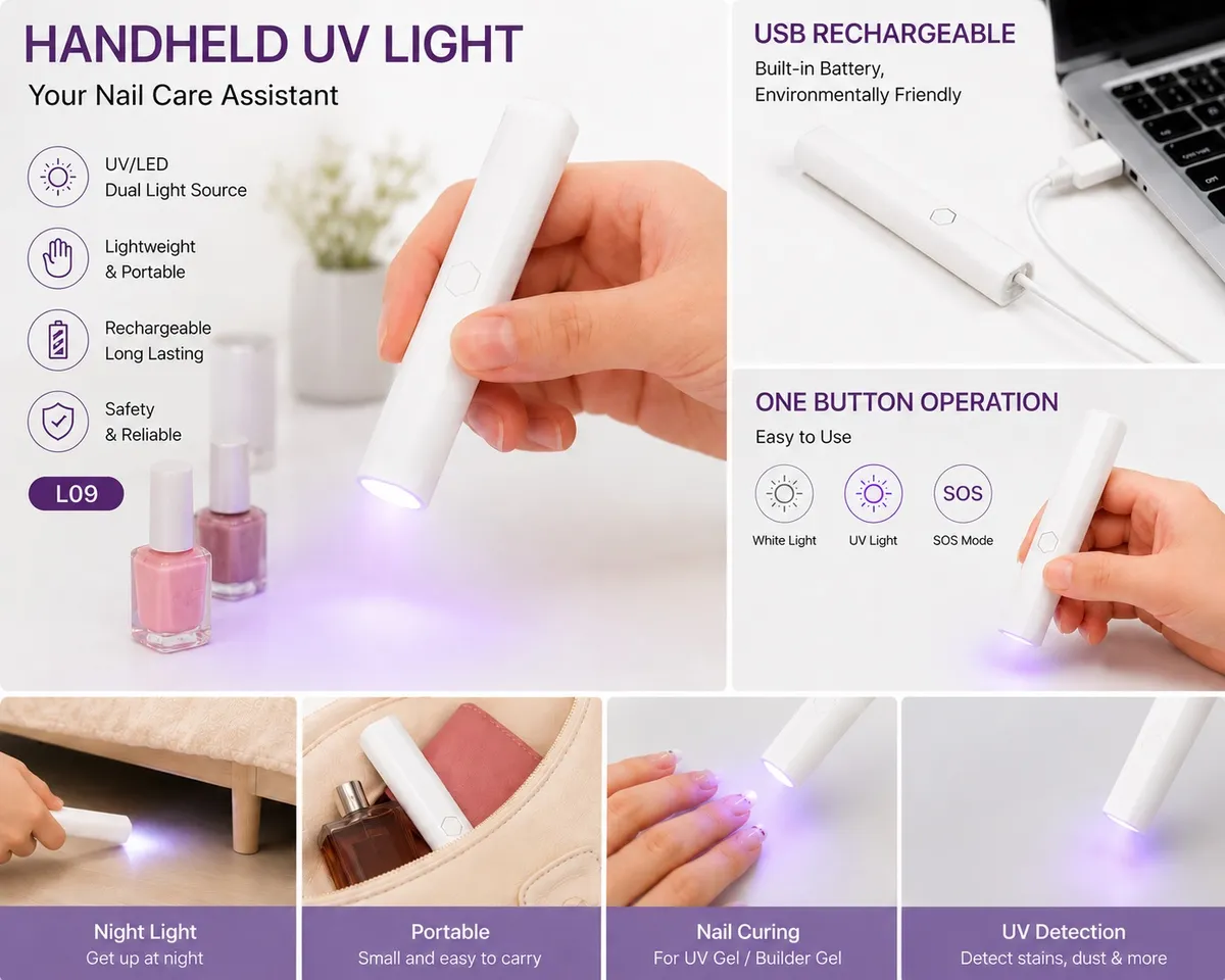 Ręczna Lampa UV LED Biała USB Ładowalna do Paznokci