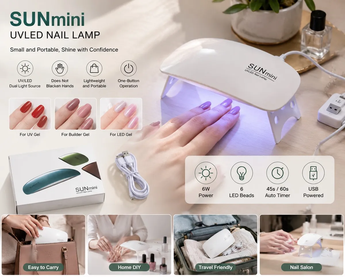SUNmini UVLED Lampa do paznokci biała, 6W, przenośna USB
