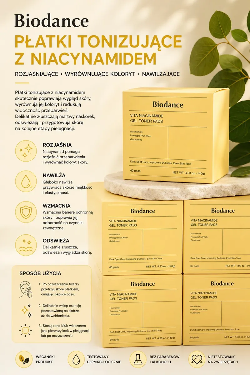 Biodance Płatki Tonizujące z Niacynamidem 60 szt. żelowe