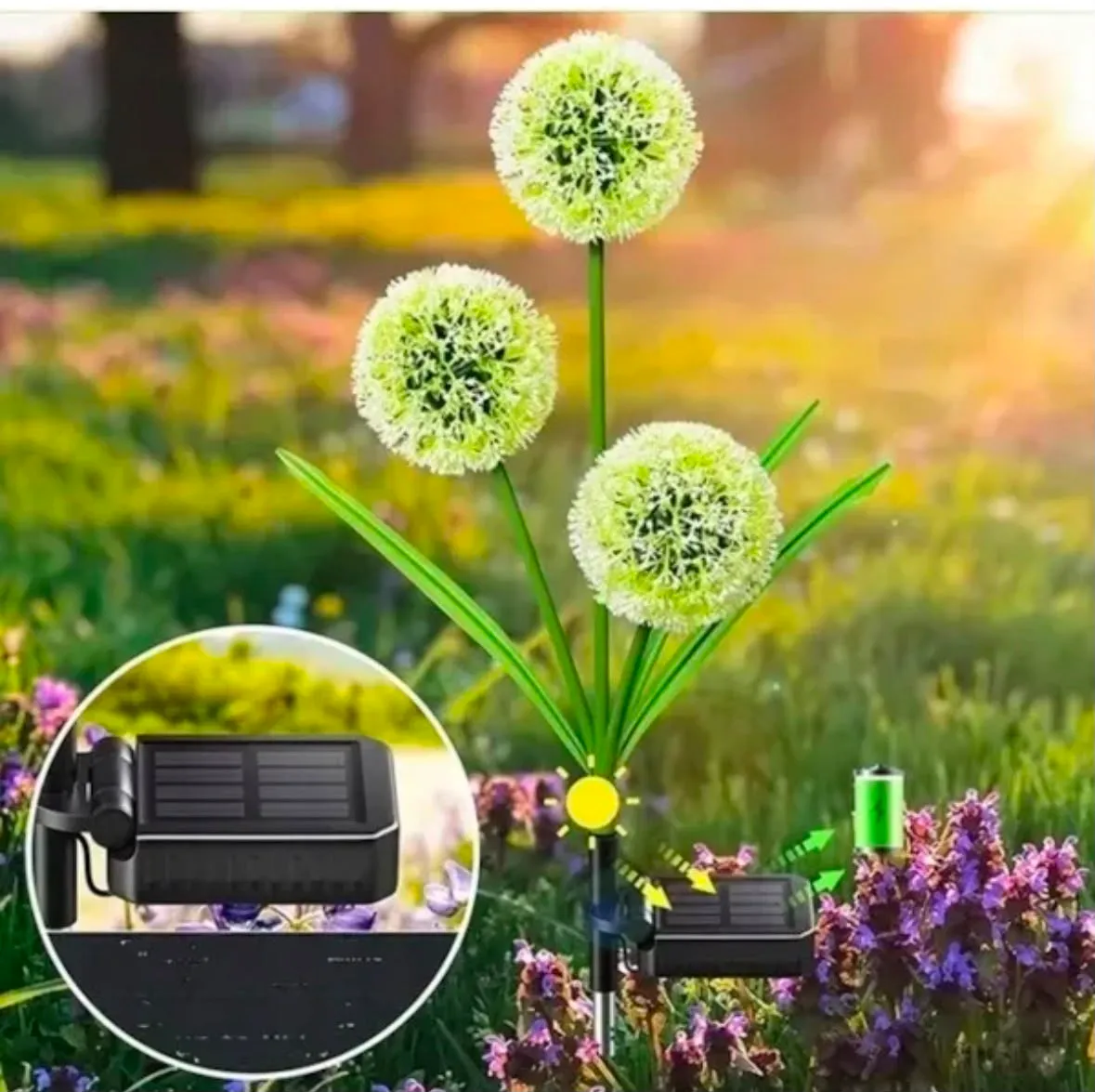 Lampa dekoracyjna solarna LED Kwiat Czosnku ogrodowa wbijana