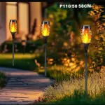Lampa solarna ogrodowa LED imitująca płomień 58 cm czarna