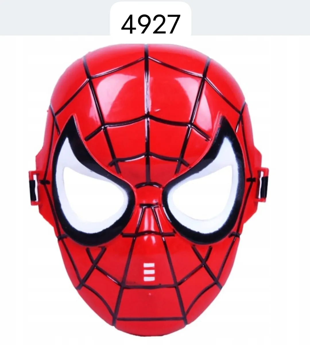 Maska Spiderman czerwona plastikowa z czarnym wzorem
