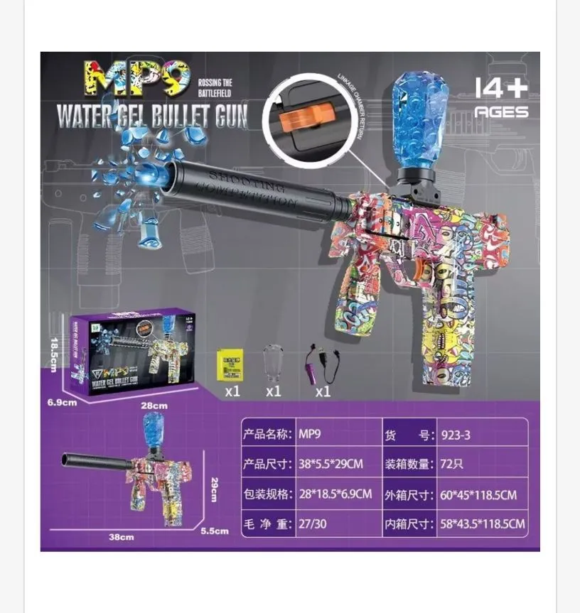MP9 Water Gel Bullet Gun kolorowy pistolet na kule wodne 38 cm