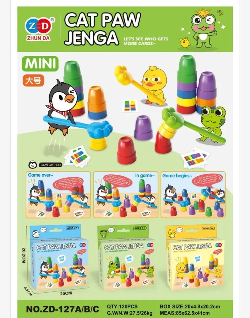 Zabawka Cat Paw Jenga Mini kolorowa gra zręcznościowa