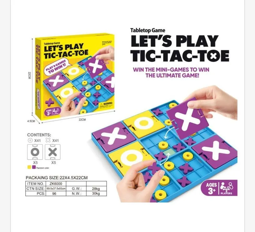 Gra planszowa Let's Play Tic-Tac-Toe kolorowa 22x22 cm