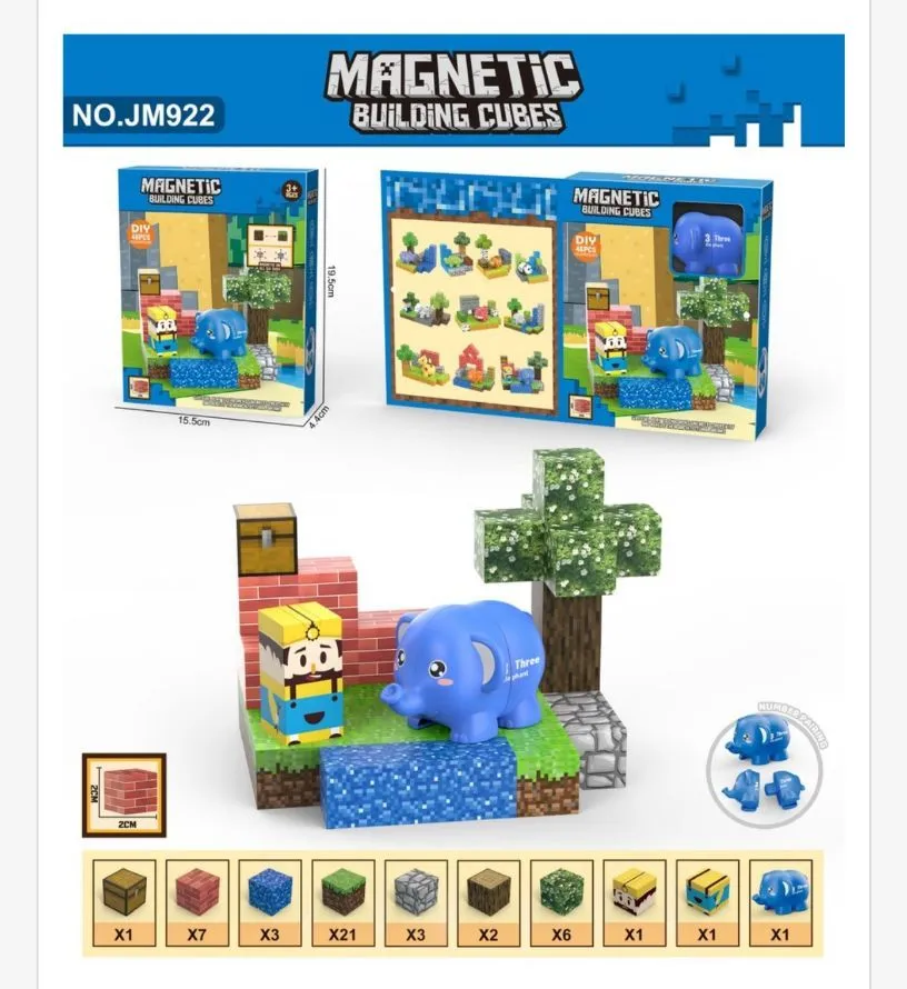 Magnetic Building Cubes Zestaw Klocków Magnetycznych z Słoniem i Postacią
