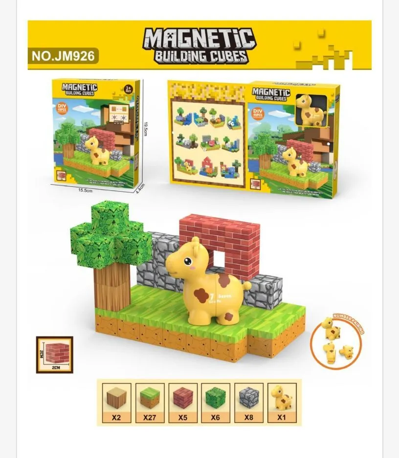 Magnetic Building Cubes Zestaw Klocków Magnetycznych z Konikiem i Elementami Przyrody