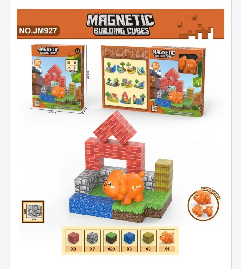Magnetic Building Cubes Zestaw Klocków Magnetycznych z Psem Pomarańczowym