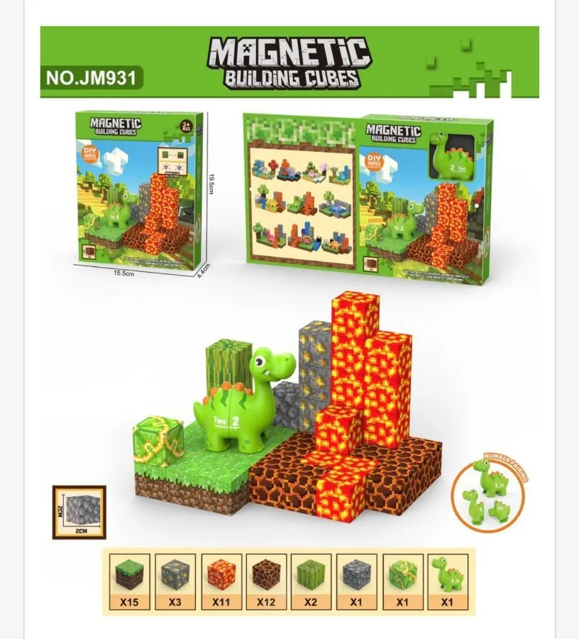 Magnetic Building Cubes Zestaw Klocków Dinozaur i Wulkany