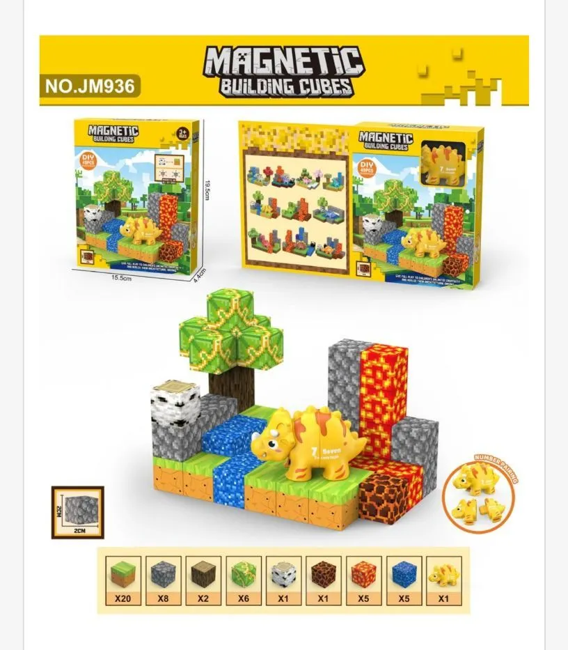 Magnetic Building Cubes Zestaw Klocków Magnetycznych Dinozaur 40 el.