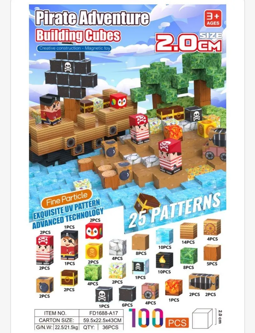 Klocki Magnetyczne Pirate Adventure 2 cm 100 elementów