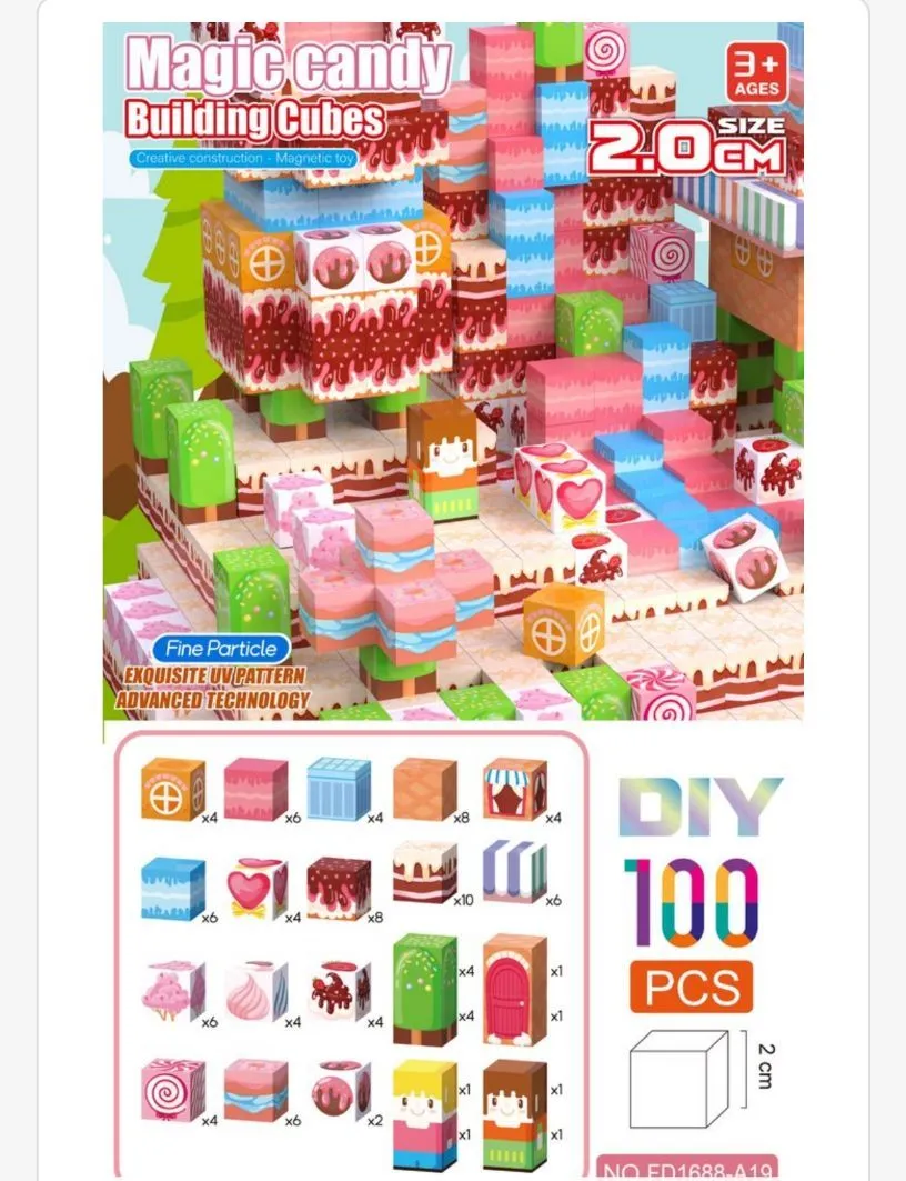 Klocki Magic Candy 2 cm zestaw 100 sztuk kolorowe