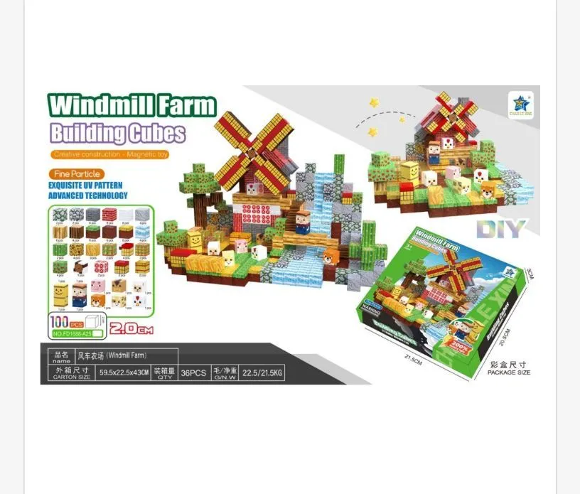Windmill Farm Building Cubes Zestaw Klocków Magnetycznych 100 szt.