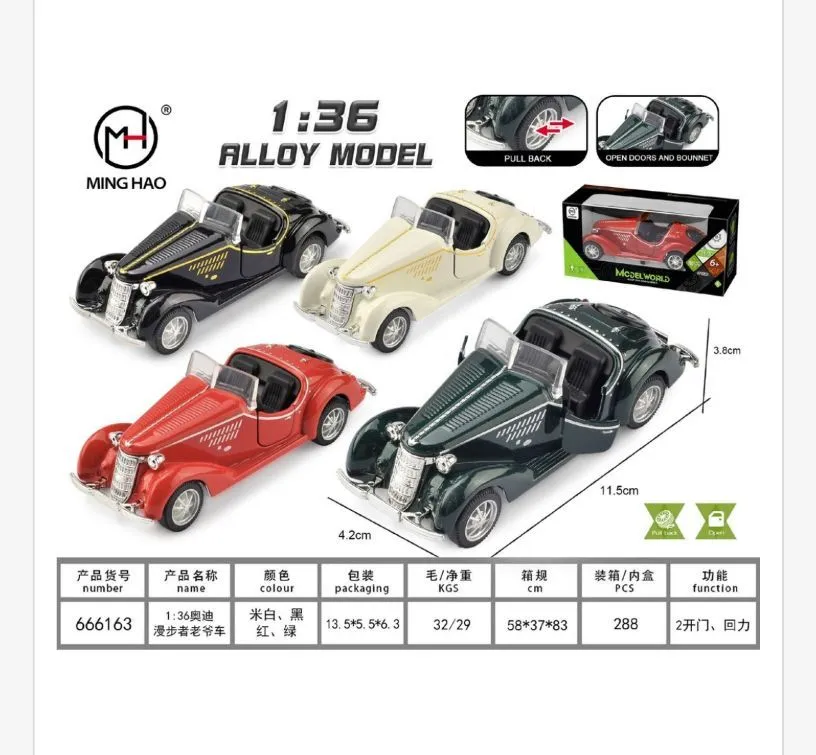 Model samochodu 1:36 Ming Hao metalowy klasyczny czerwony