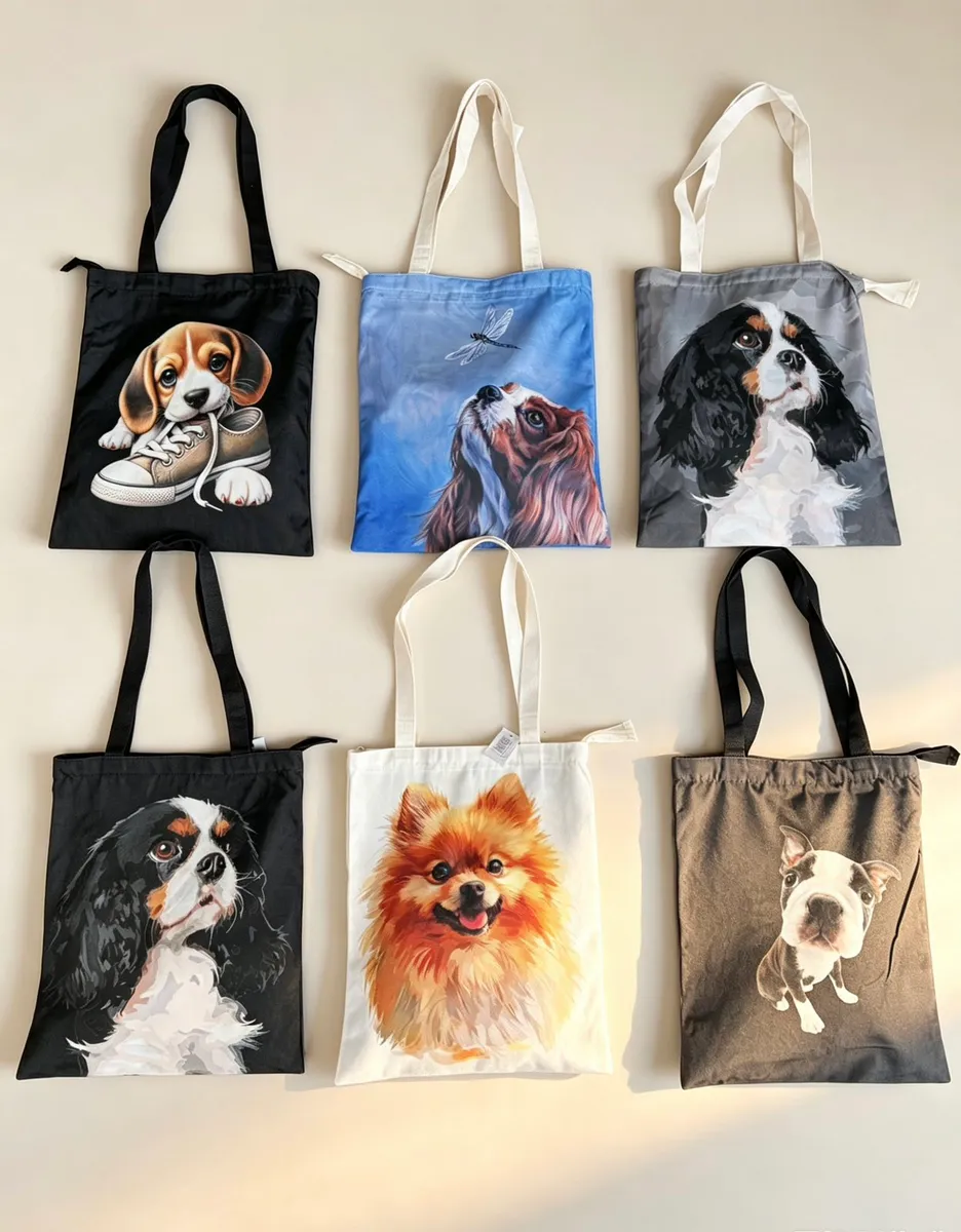 Torba bawełniana z nadrukiem psów mix kolorów 38x42 cm