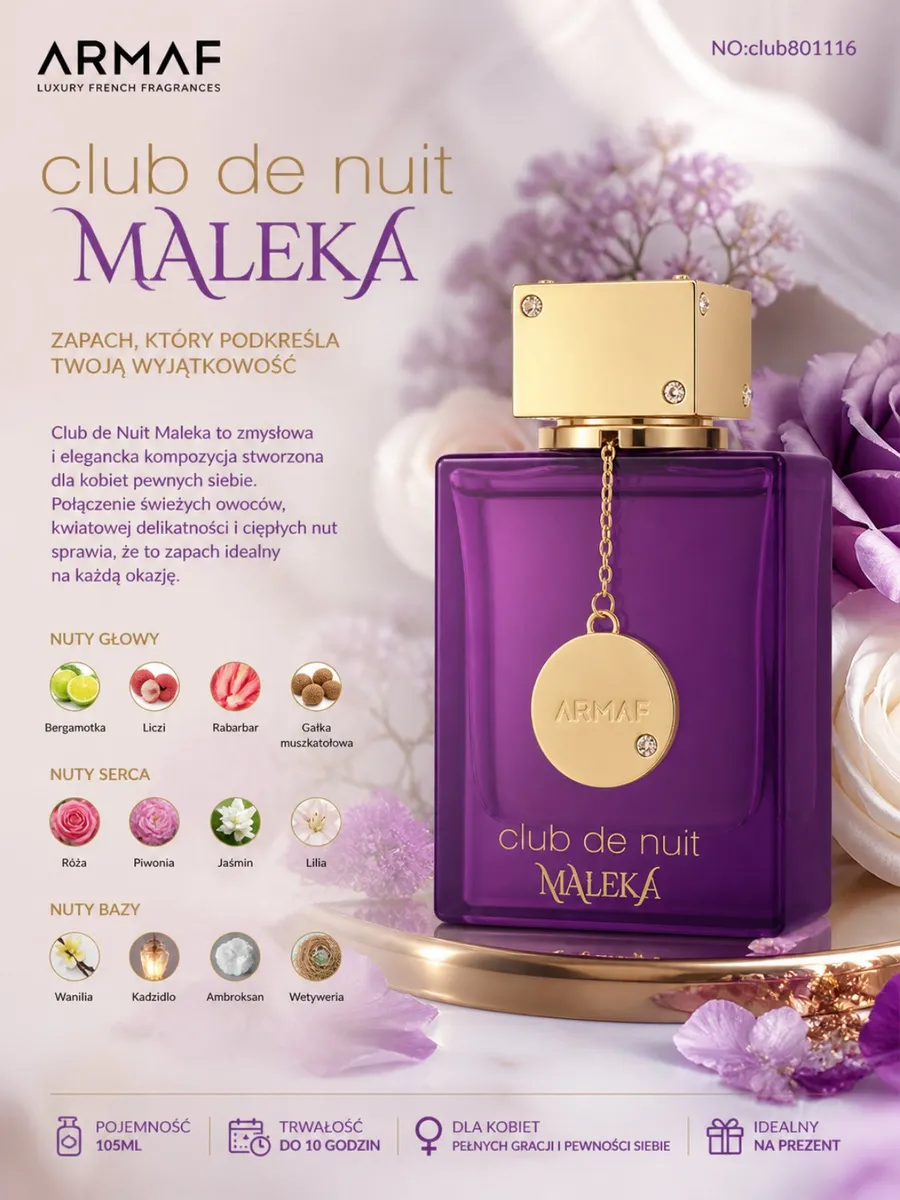 Armaf Club de Nuit Maleka Perfumy Damskie 105ml Fioletowe