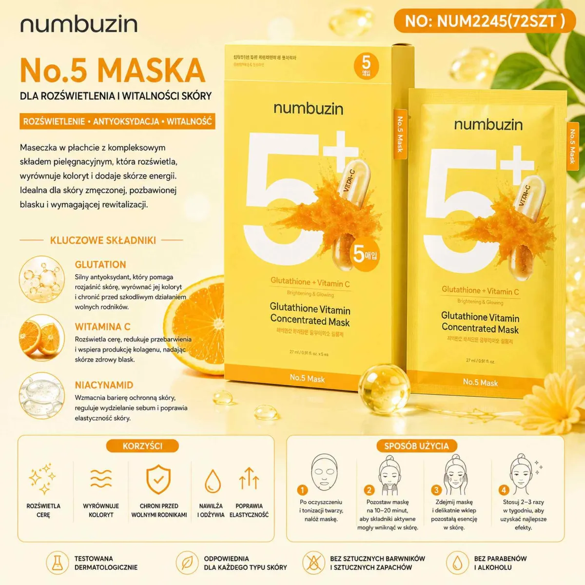 numbuzin No.5 Maska rozświetlająca z witaminą C i glutationem 27 ml