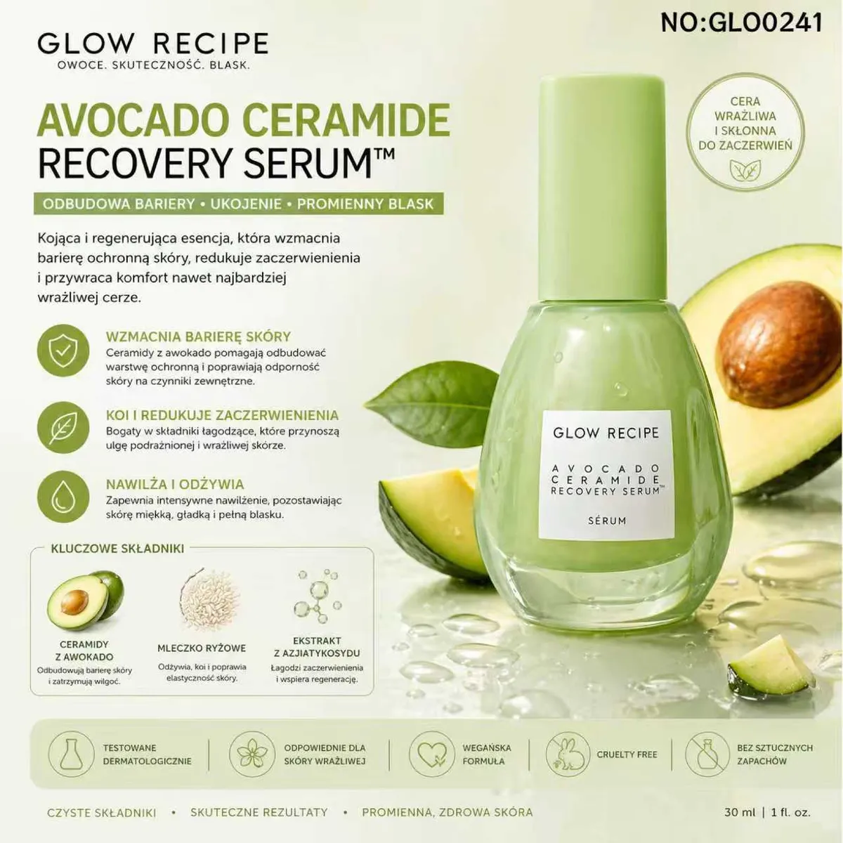 Glow Recipe Avocado Ceramide Recovery Serum 30 ml do cery wrażliwej