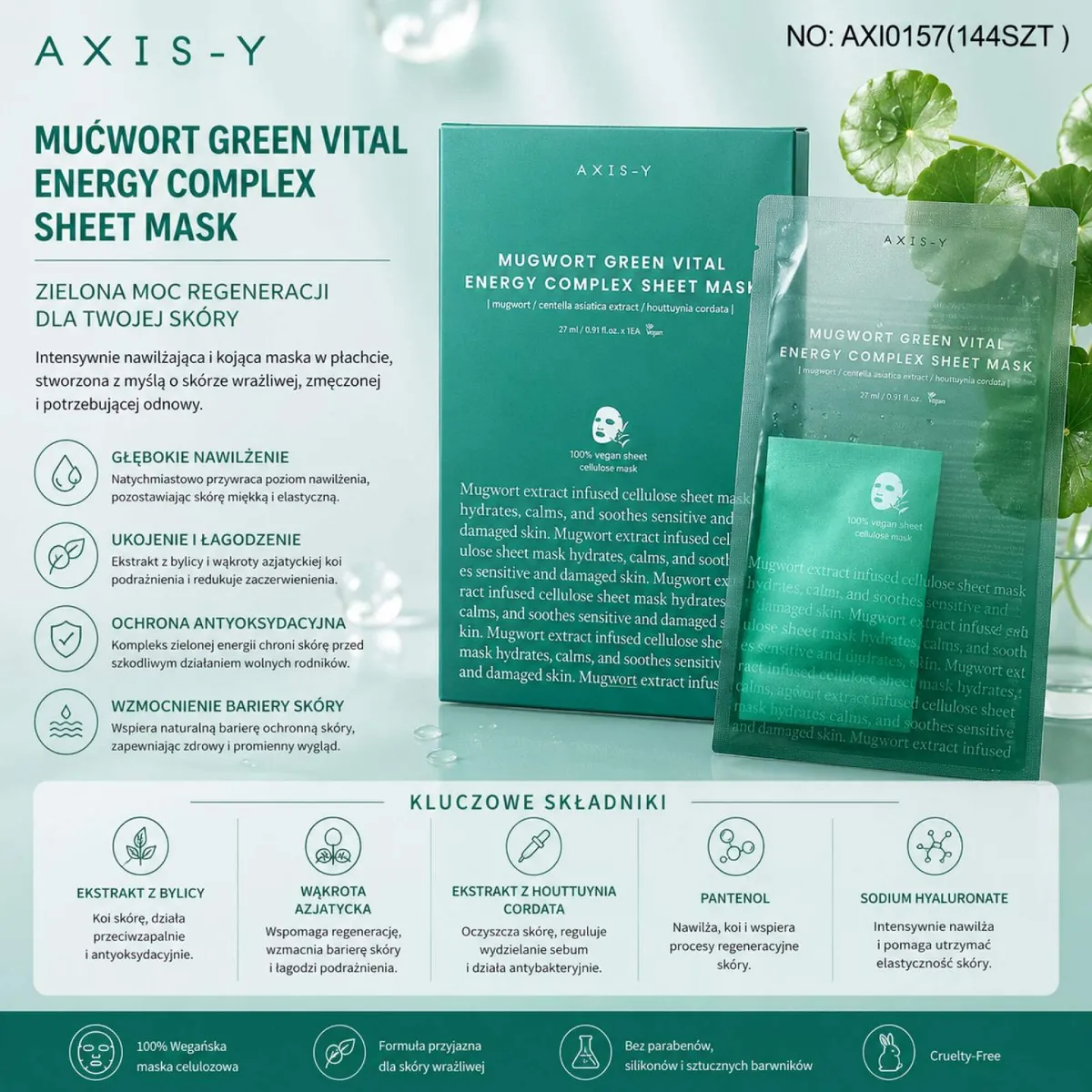 Axis-Y Mućwort Green Vital Energy Complex Maska w Płachcie 27 ml