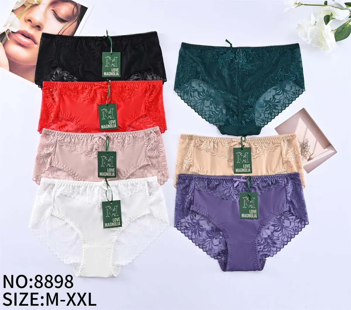 Majtki damskie Love Magnolia z koronką, rozmiar M-XXL, mix kolorów