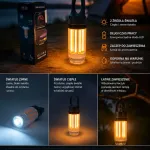 Lampka kempingowa LED z dwoma źródłami światła, czarna