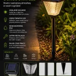 Solarny LED ogród lampa z ciepłym światłem i trwałym kloszem