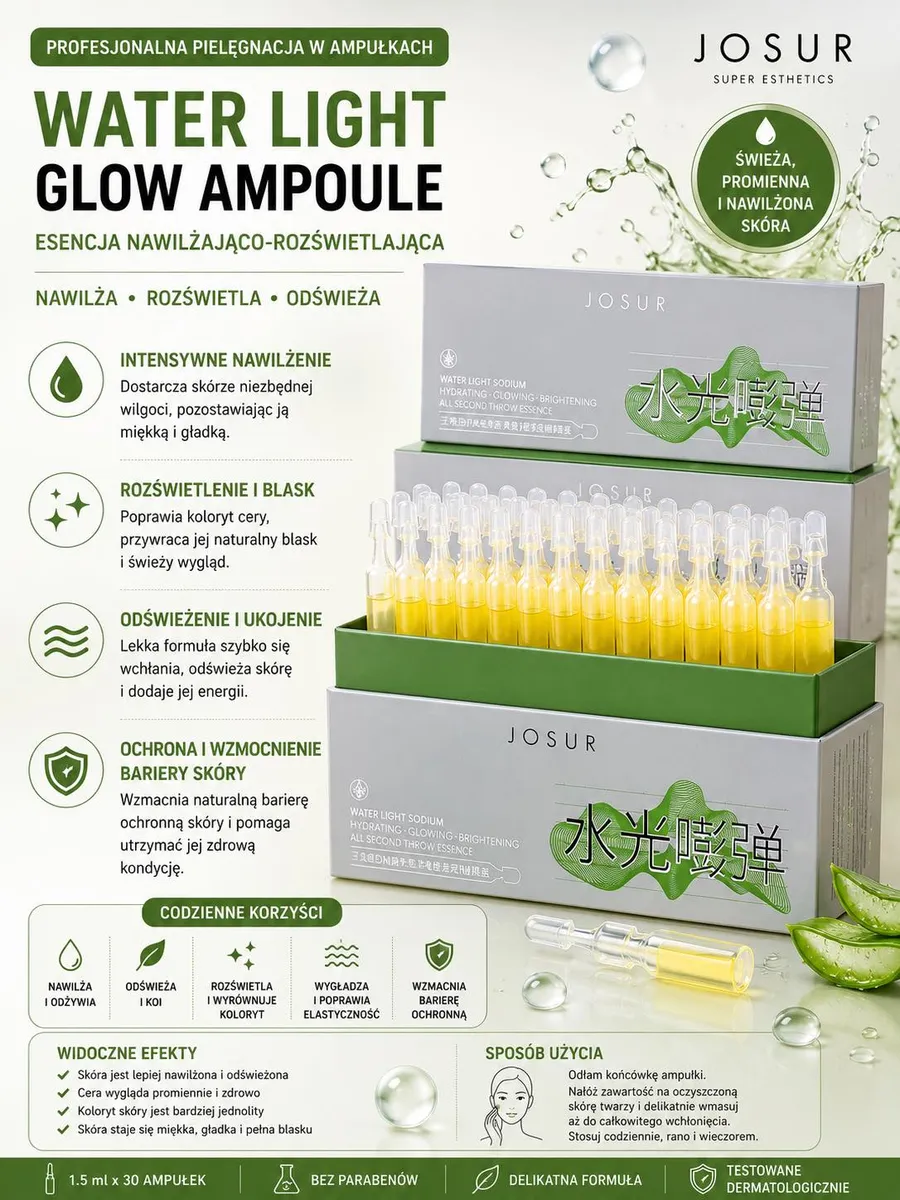 JOSUR Water Light Glow Ampoule Nawilżająco-Rozświetlające Ampułki 1,5 ml