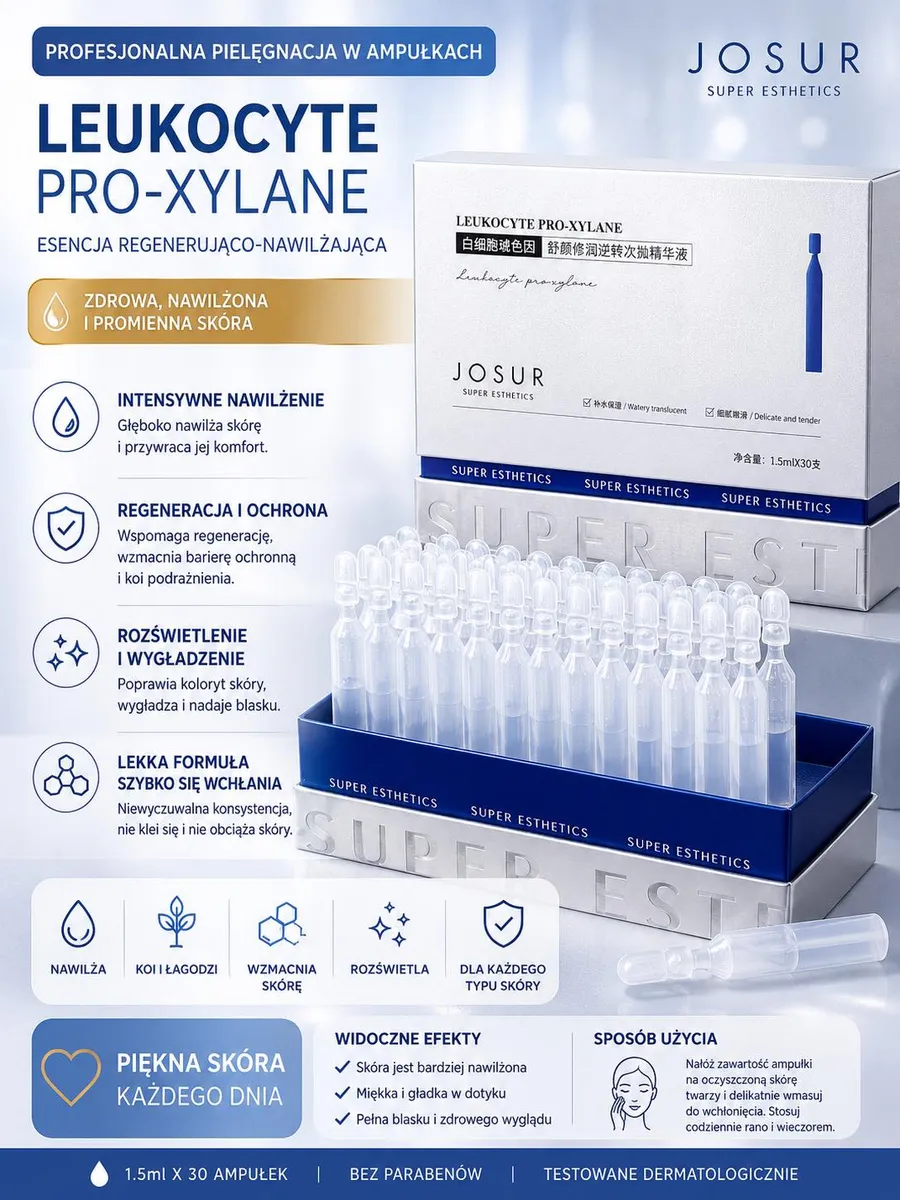JOSUR Leukocyte Pro-Xylane Esencja Regenerująco-Nawilżająca w Ampułkach 1,5ml
