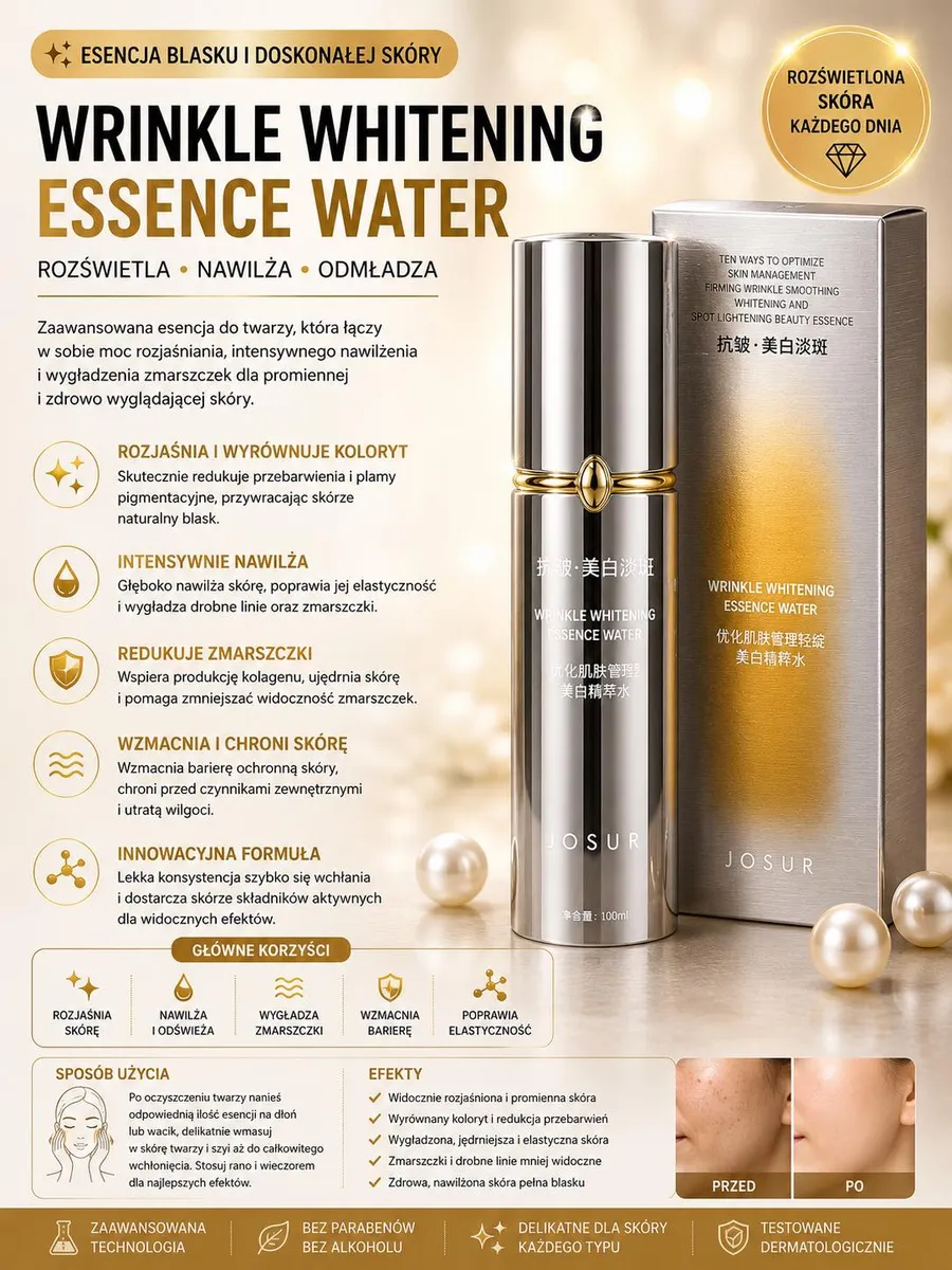 JOSUR Wrinkle Whitening Essence Water 100ml - rozświetlająca esencja do twarzy