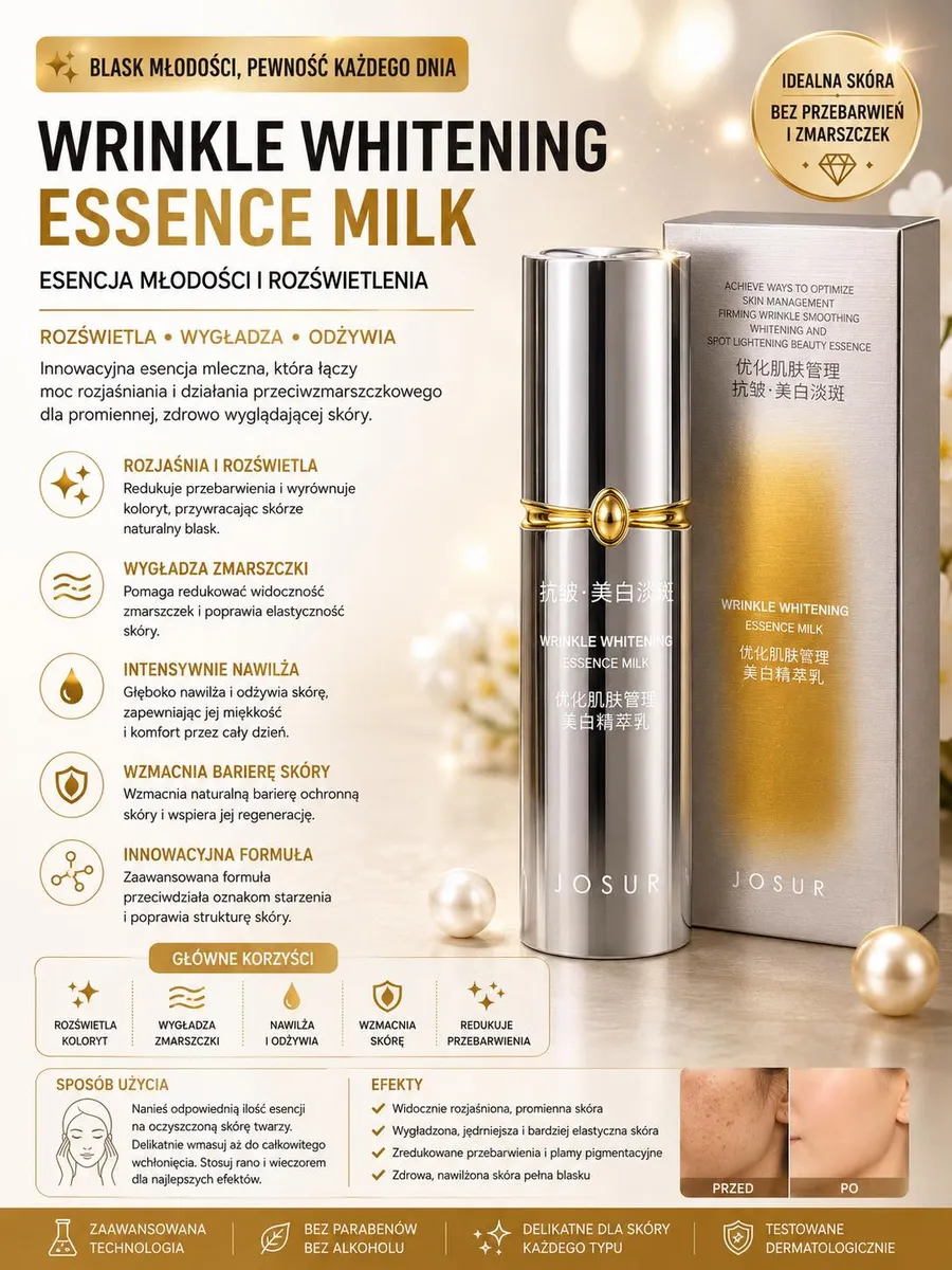JOSUR Wrinkle Whitening Essence Milk luksusowa emulsja rozświetlająca