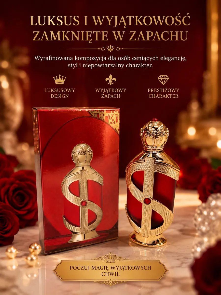 Perfumy 100ml luksusowy design czerwono-złoty flakon