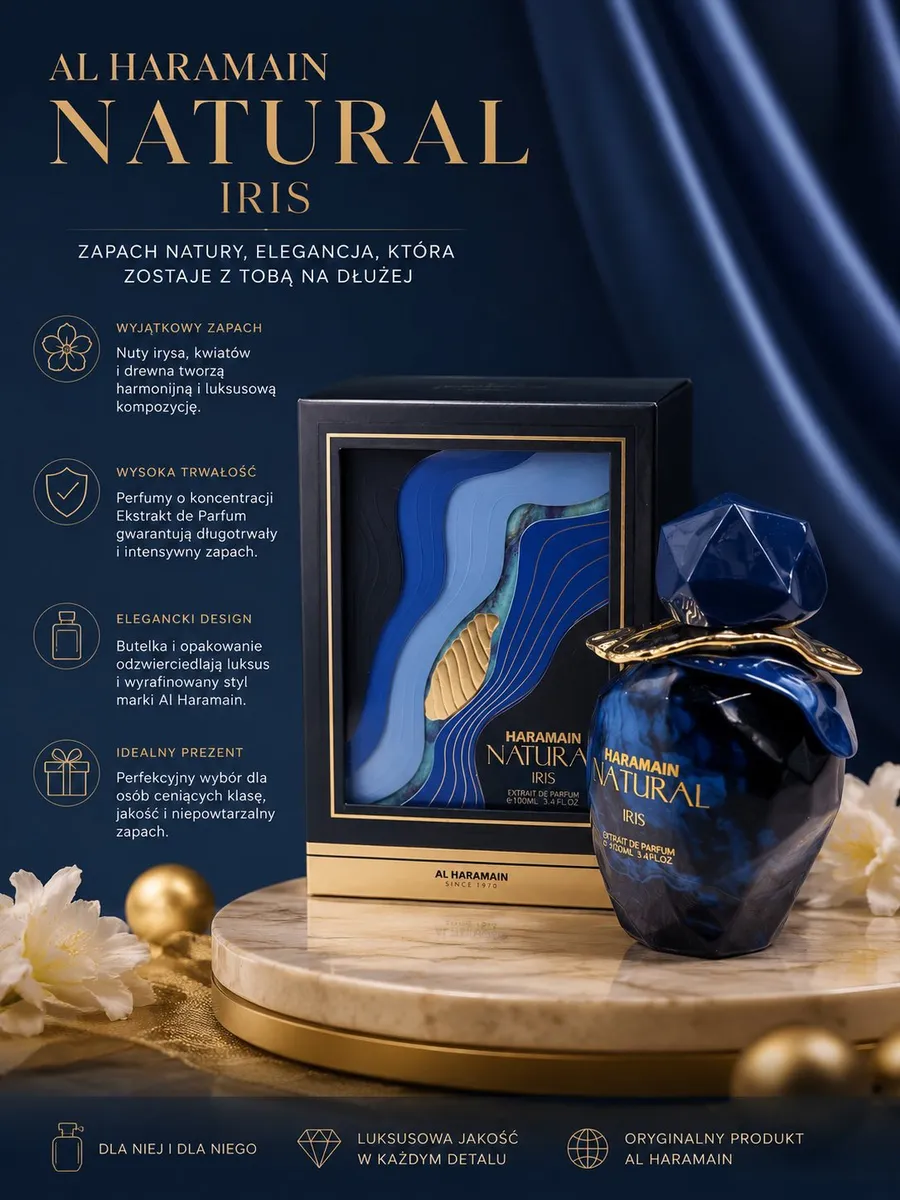 Al Haramain Natural Iris Perfumy 100ml granatowo-złote