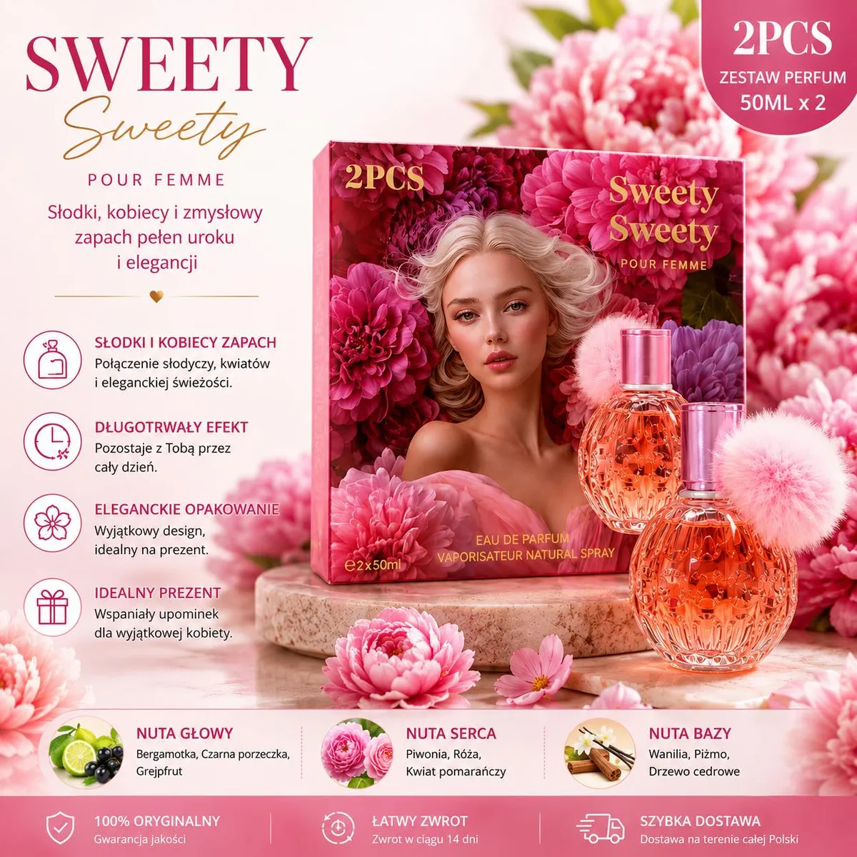 Sweety Sweety Zestaw Perfum Damskich 2x50ml Słodki Zapach