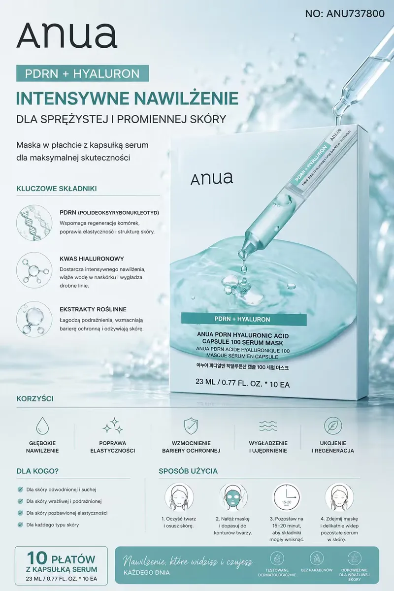 Anua Intensywne Nawilżenie Maska w Płachcie z Serum 23 ml x10