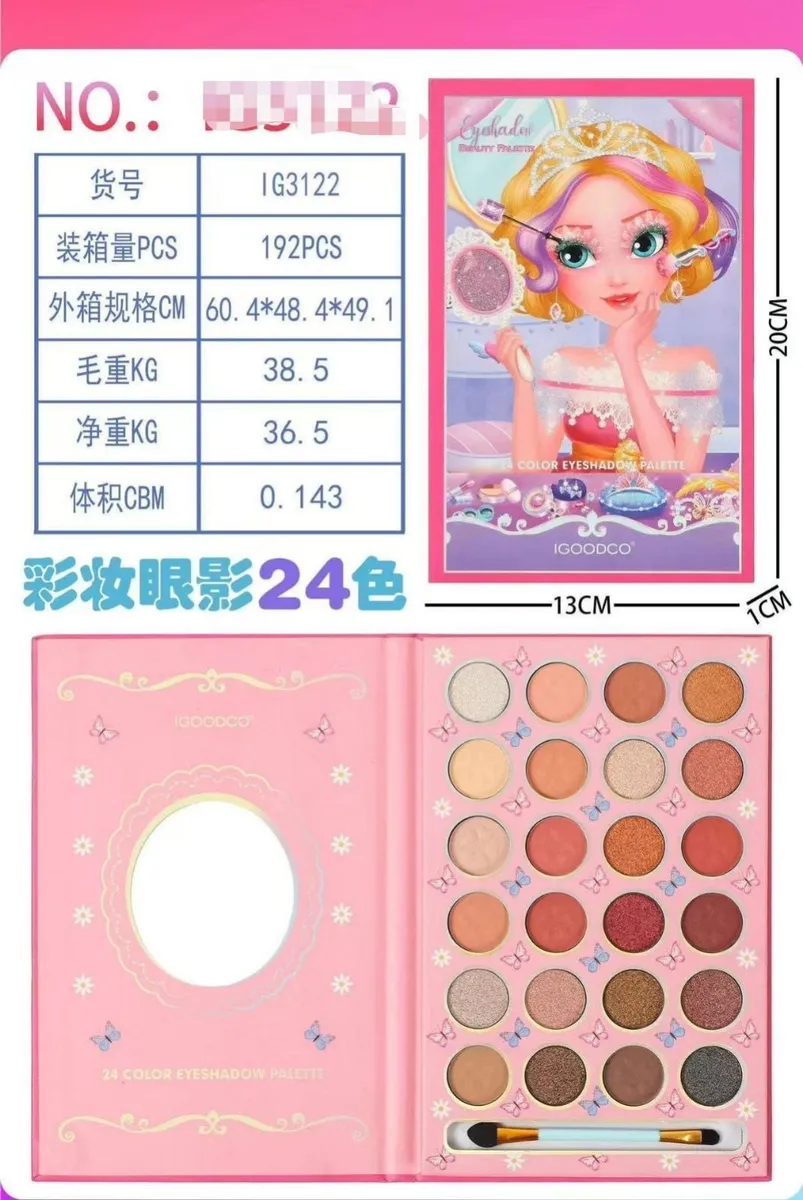 Paleta cieni do powiek 24 kolory różowa z lusterkiem