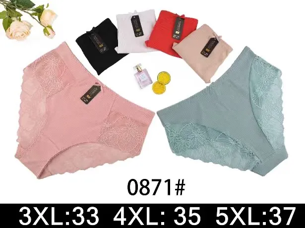 Majtki damskie 3XL-5XL z koronką i prążkowanego materiału