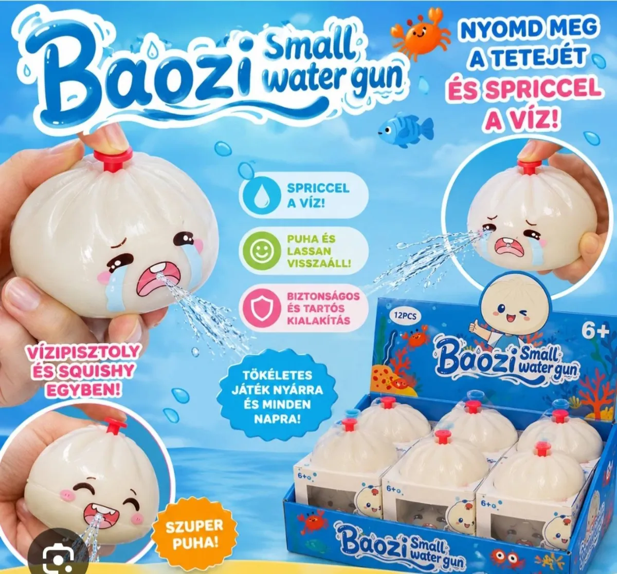 Baozi mały pistolet na wodę squishy biały z emotikonami