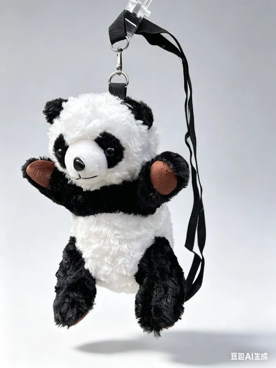 Pluszowa torebka panda czarno-biała z paskiem na ramię