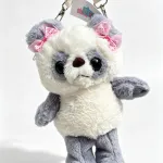 Pluszowa torebka panda szaro-biała z różowymi kokardkami