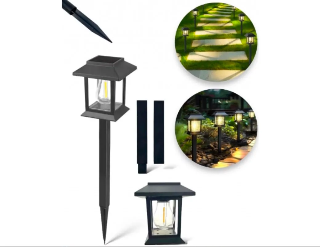 Lampy solarne wbijane w ziemię 50 cm czarne zestaw 2 szt