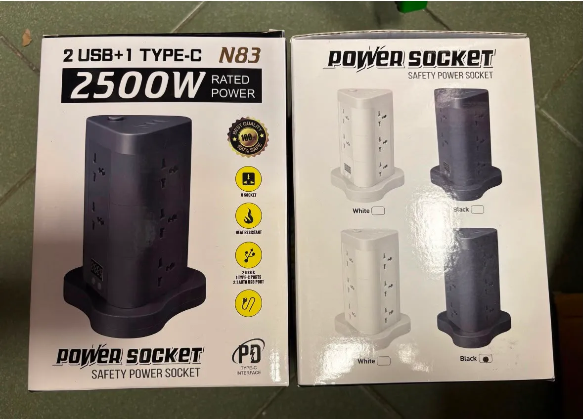 Pionowa listwa zasilająca N83 Power Tower czarna 2500W USB Type-C