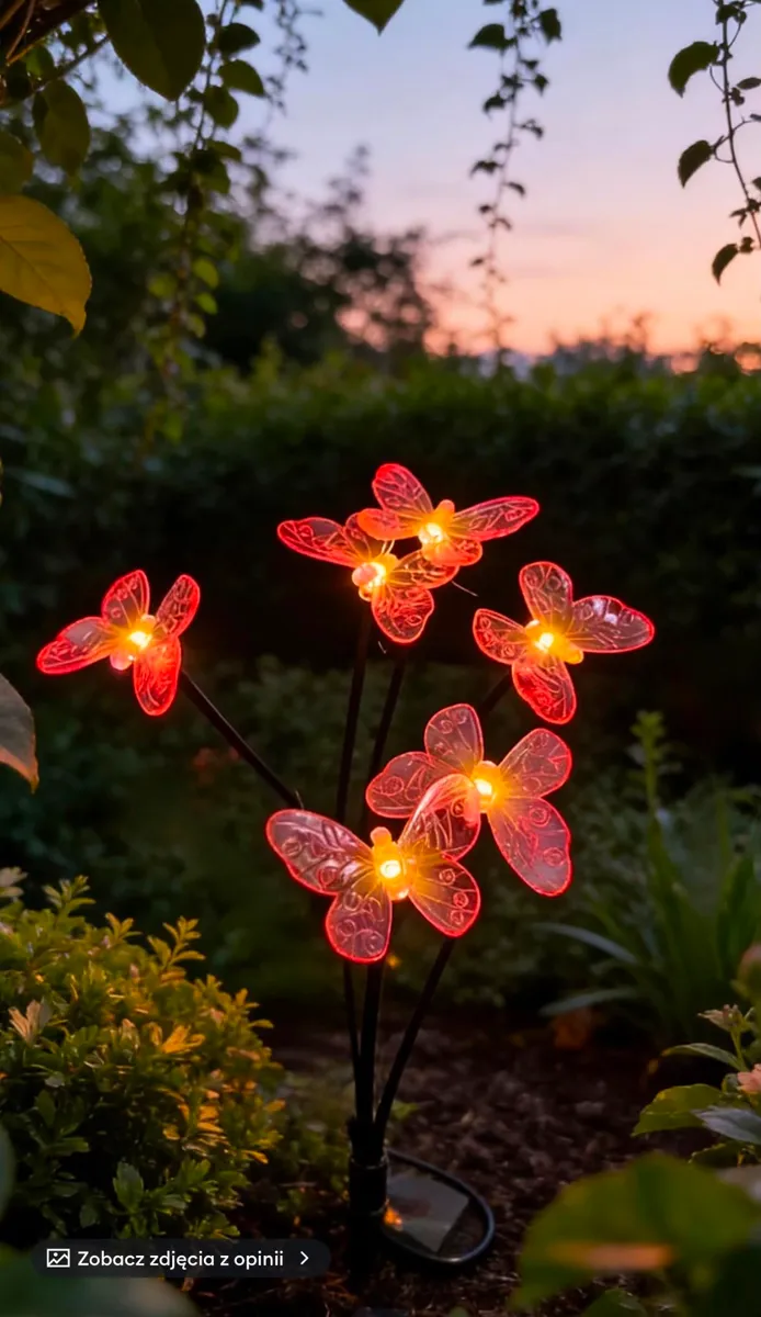 Solarne lampki ogrodowe motyle czerwone 8 LED