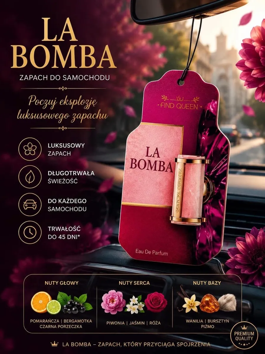LA BOMBA Bordowa zawieszka zapachowa do samochodu z nutami kwiatowymi