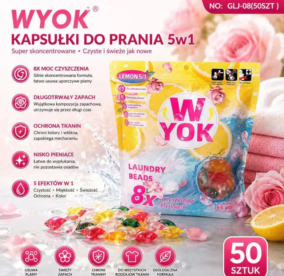 Kapsułki do prania WYOK 5w1 Lemon 50 sztuk