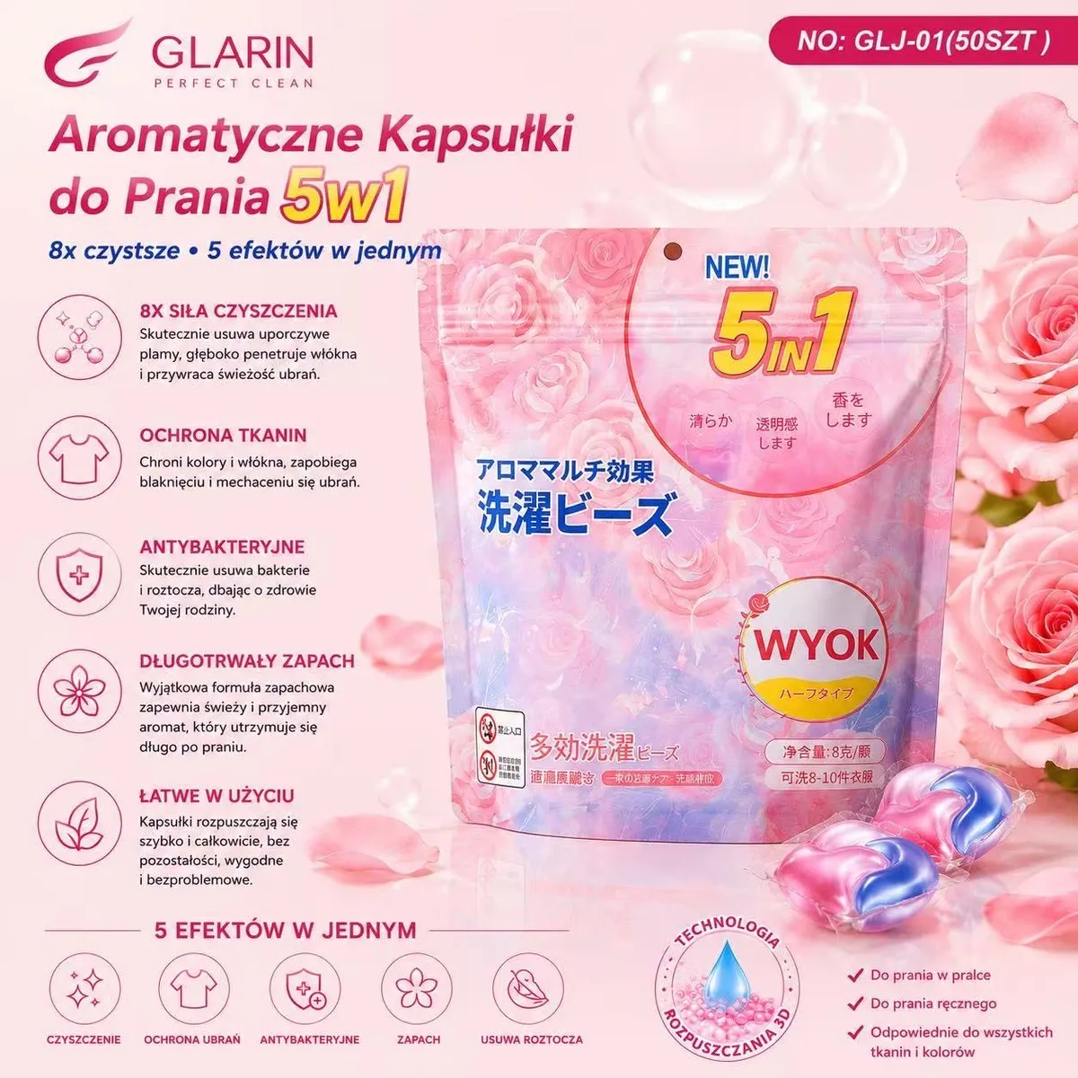 Aromatyczne kapsułki do prania 5w1 z długotrwałym zapachem