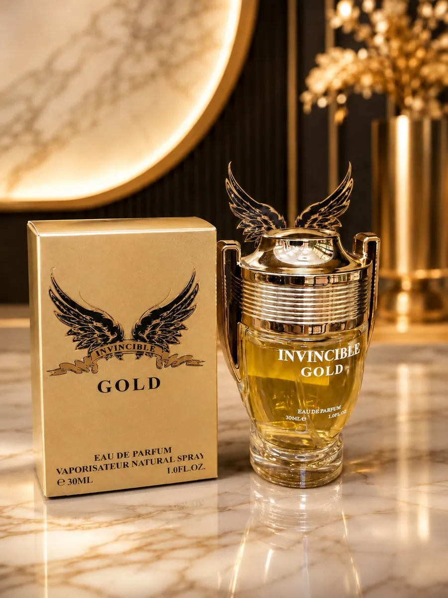 Invincible Gold Perfumy 30ml w Złotym Flakonie z Skrzydłami