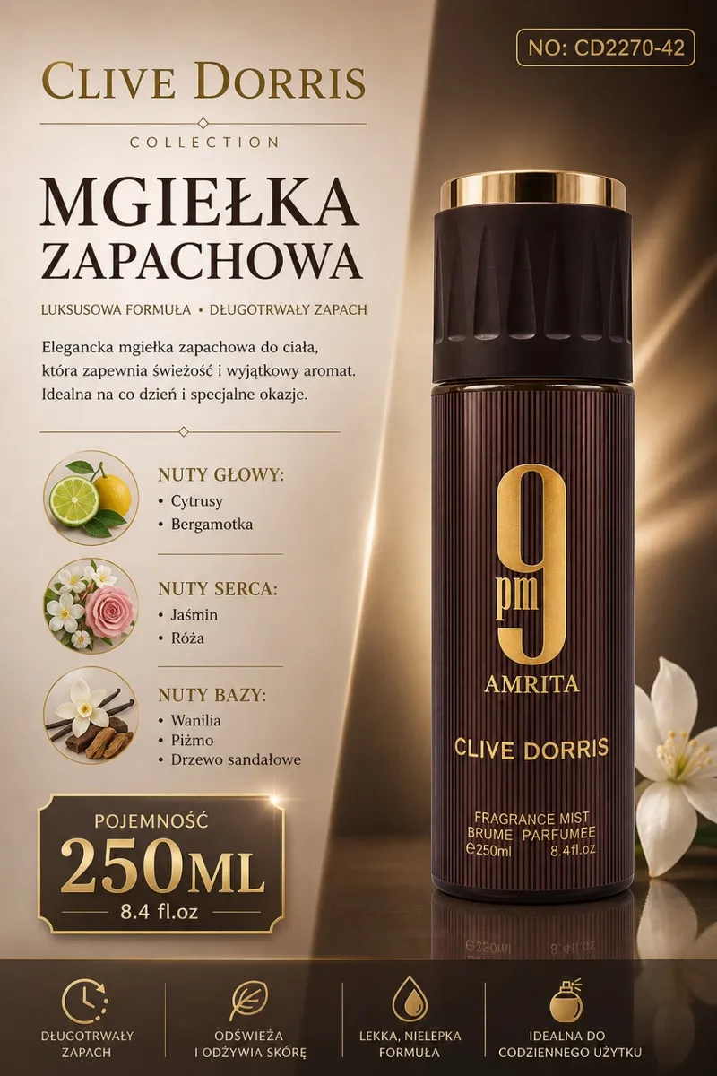 Clive Dorris Amrita 9pm Mgiełka Zapachowa 250ml z Nutami Cytrusów i Wanilii